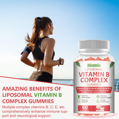 Blivsmlie 2 Pack 33-in-1 Liposomal Vitamin B Complex Gummies -B1, B2, B3, B4, B5, B6, B7, B8, B9,B12 | Vitamin C, D3,K2|Calcium,Magnesiun,Zinc etc.for Energy - dailyvitalstore