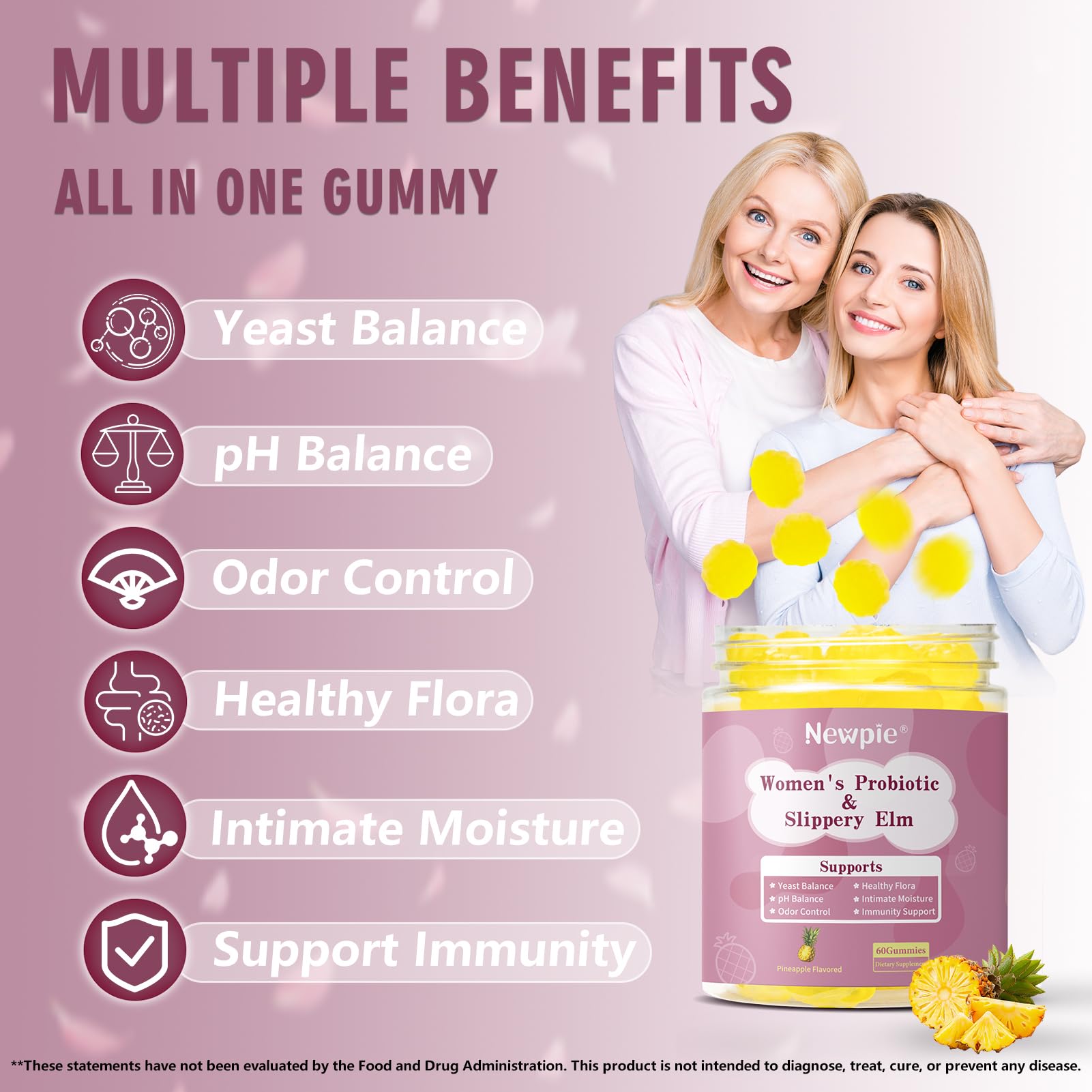 Blltzzz Her Juicy Women's Probiotic Gummies | Pineapple Flavor | Contains Slippery Elm and Probiotic Blend to Support Women's Intimate pH Balance, Gut Wellness and Overall Well-Being | 60 Gummies (2) - dailyvitalstore