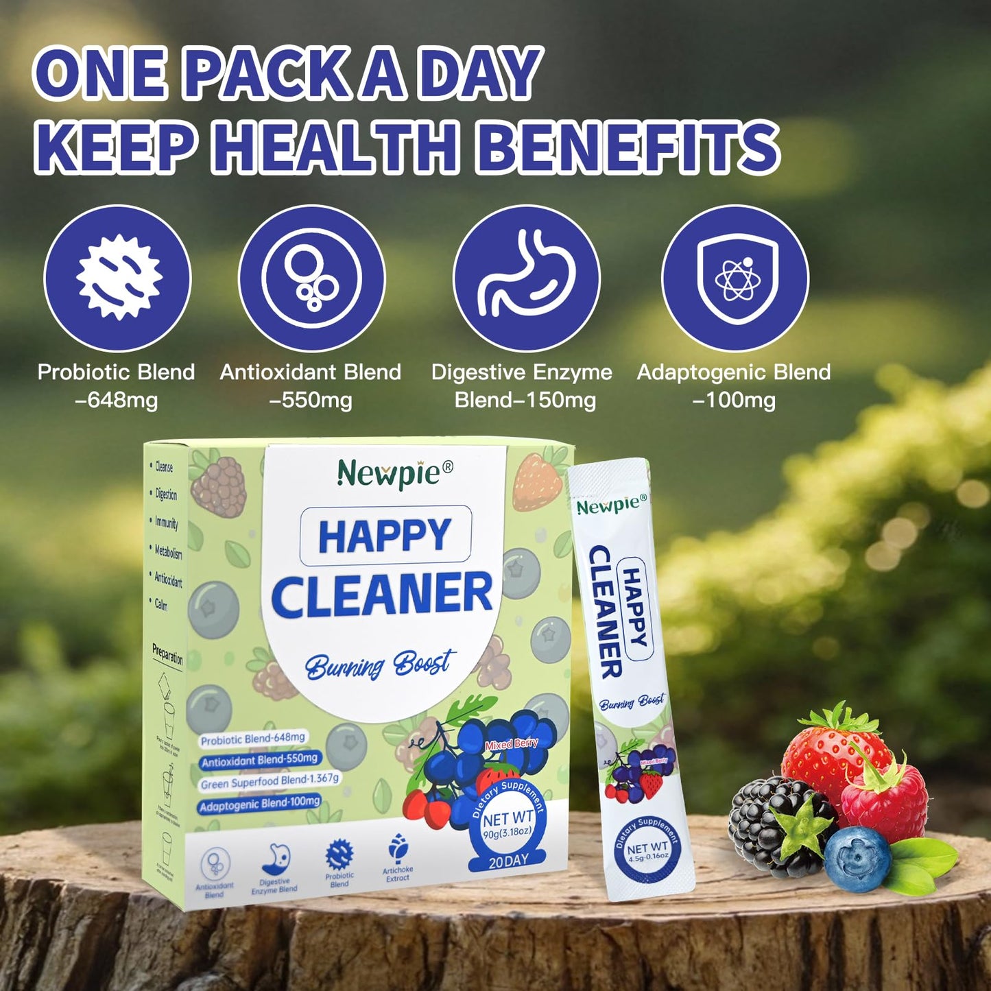 Blltzzz Newpie Superfoods Happy Cleaner Probiotic Powder,Watermelon Flavor Prebiotic & Probiotic Powder,Organic Fiber,Sugar Free,Gut Health,Natural Antioxidant - dailyvitalstore