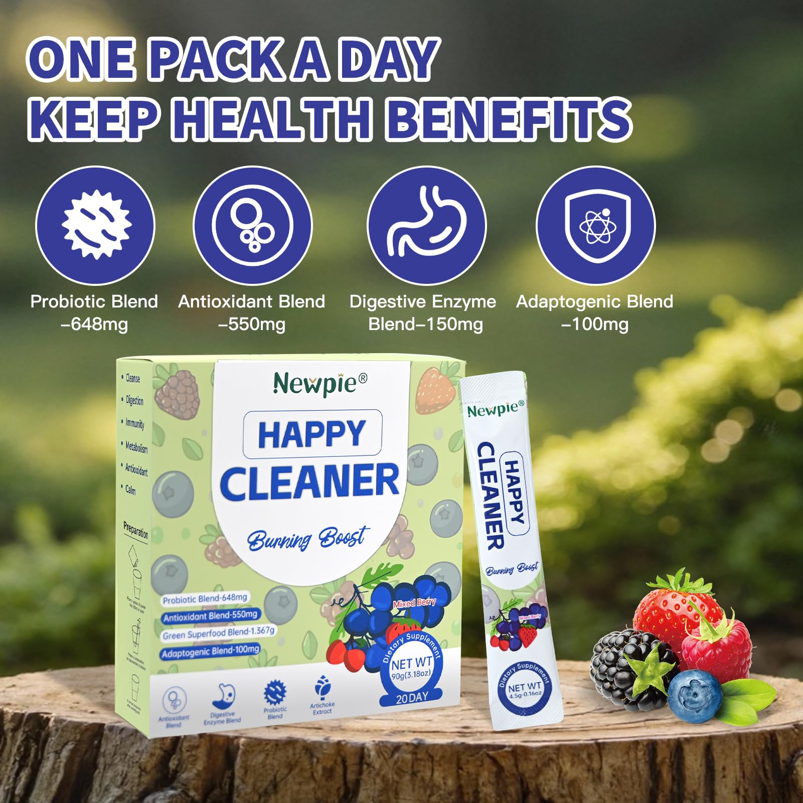 Blltzzz Newpie Superfoods Happy Cleaner Probiotic Powder,Watermelon Flavor Prebiotic & Probiotic Powder,Organic Fiber,Sugar Free,Gut Health,Natural Antioxidant - dailyvitalstore