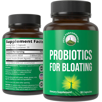 Bloat and Gas Probiotic - Proven Relief with Clinically Studied Bacillus Subtilis BS50 + Prebiotic Fiber - Fast Acting Anti Bloating Pills Supplement - dailyvitalstore