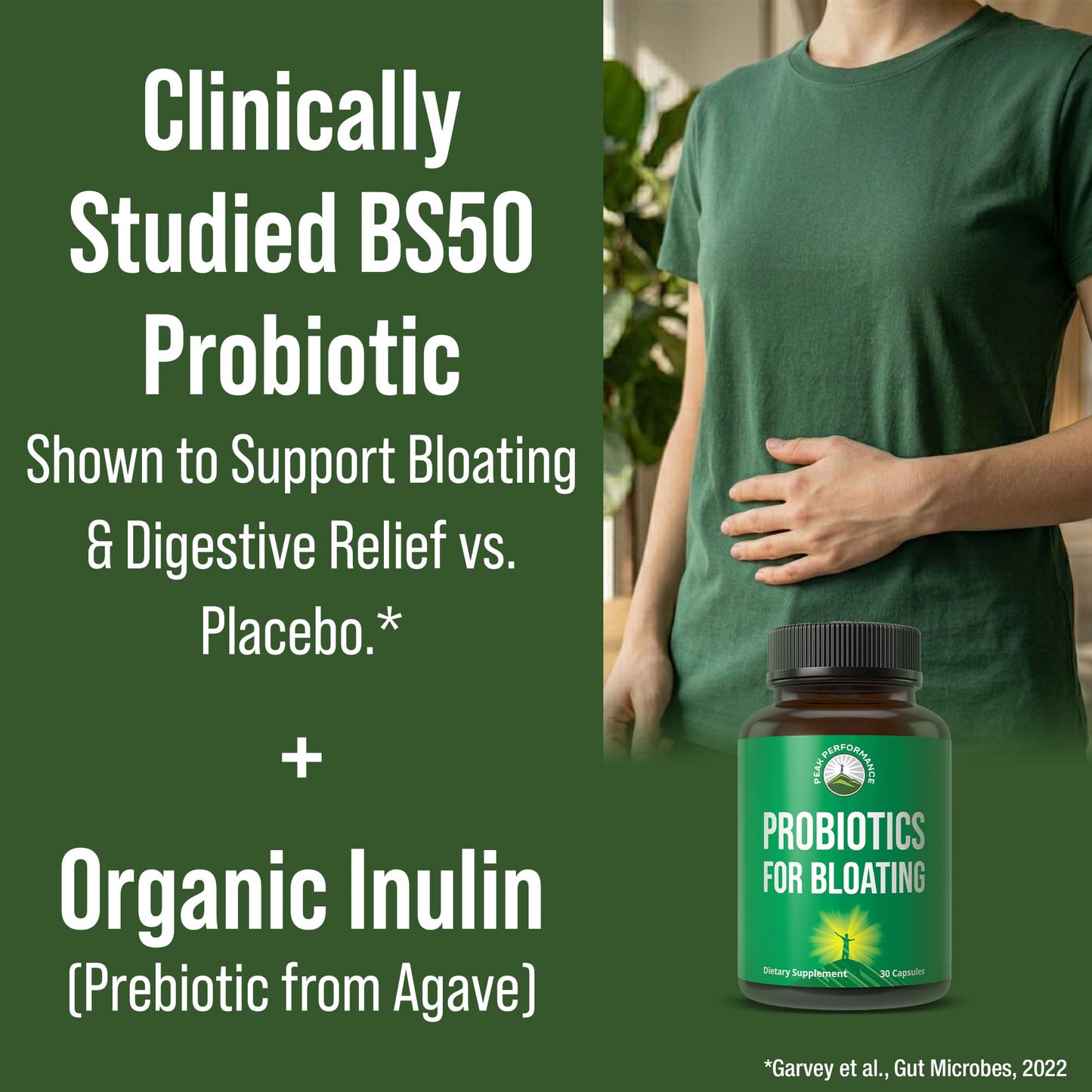 Bloat and Gas Probiotic - Proven Relief with Clinically Studied Bacillus Subtilis BS50 + Prebiotic Fiber - Fast Acting Anti Bloating Pills Supplement - dailyvitalstore