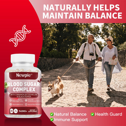 Blood Sugar Complex Supplement – Natural with 20 Active Herbs and Vitamins, Including Cinnamon, Bitter Melon, Black Pepper, Licorice, Vegan, Non-GMO, Gluten-Free, 60 Capsules - dailyvitalstore