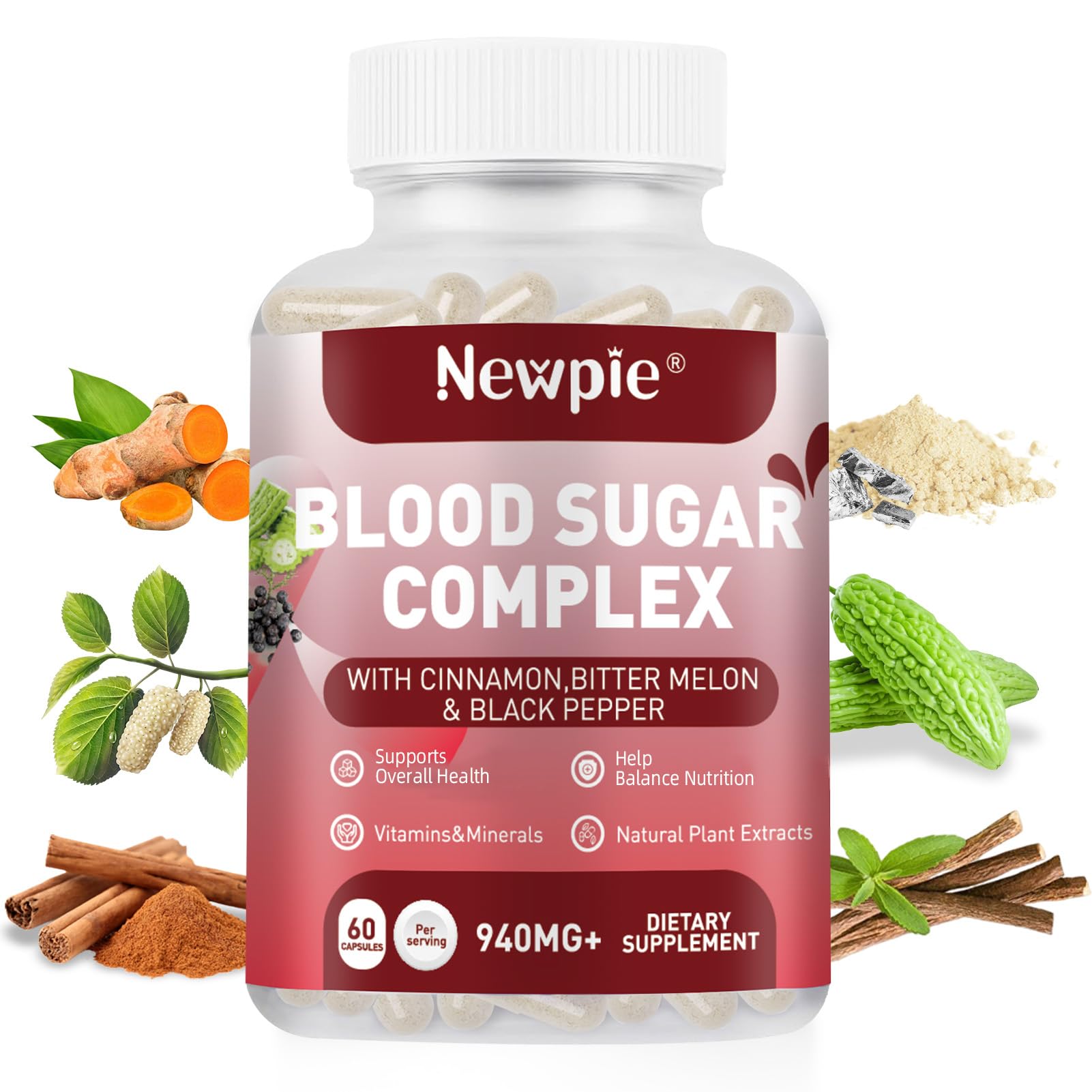 Blood Sugar Complex Supplement – Natural with 20 Active Herbs and Vitamins, Including Cinnamon, Bitter Melon, Black Pepper, Licorice, Vegan, Non-GMO, Gluten-Free, 60 Capsules - dailyvitalstore