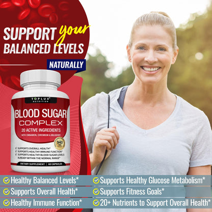 Blood Sugar Complex Supplement - Supports Healthy Blood Sugar Levels Already Within Normal Range All Natural with Cinnamon, Bitter Melon, Chromium, Mulberry, Al - dailyvitalstore