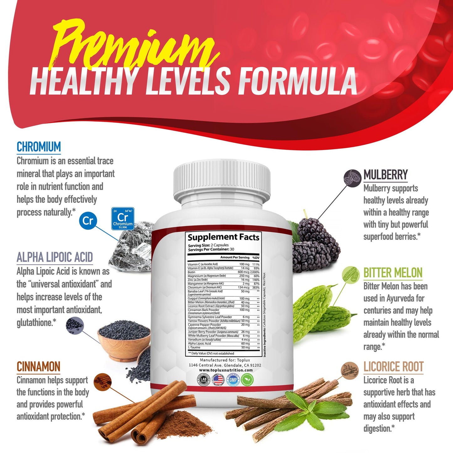Blood Sugar Complex Supplement - Supports Healthy Blood Sugar Levels Already Within Normal Range All Natural with Cinnamon, Bitter Melon, Chromium, Mulberry, Al - dailyvitalstore