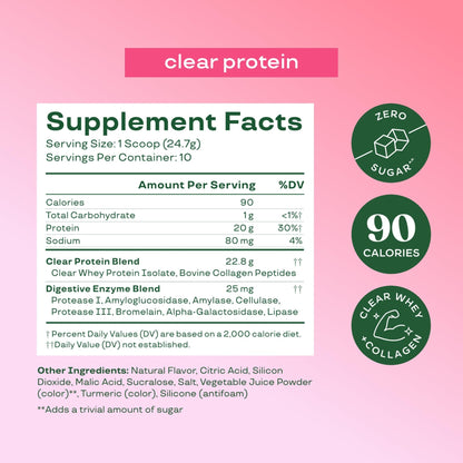 Bloom Clear Protein, Whey Protein Isolate with Collagen Peptides and Digestive Enzymes, 20g Protein, Sugar Free Post Workout Drink Mix, 90 Calories, - dailyvitalstore