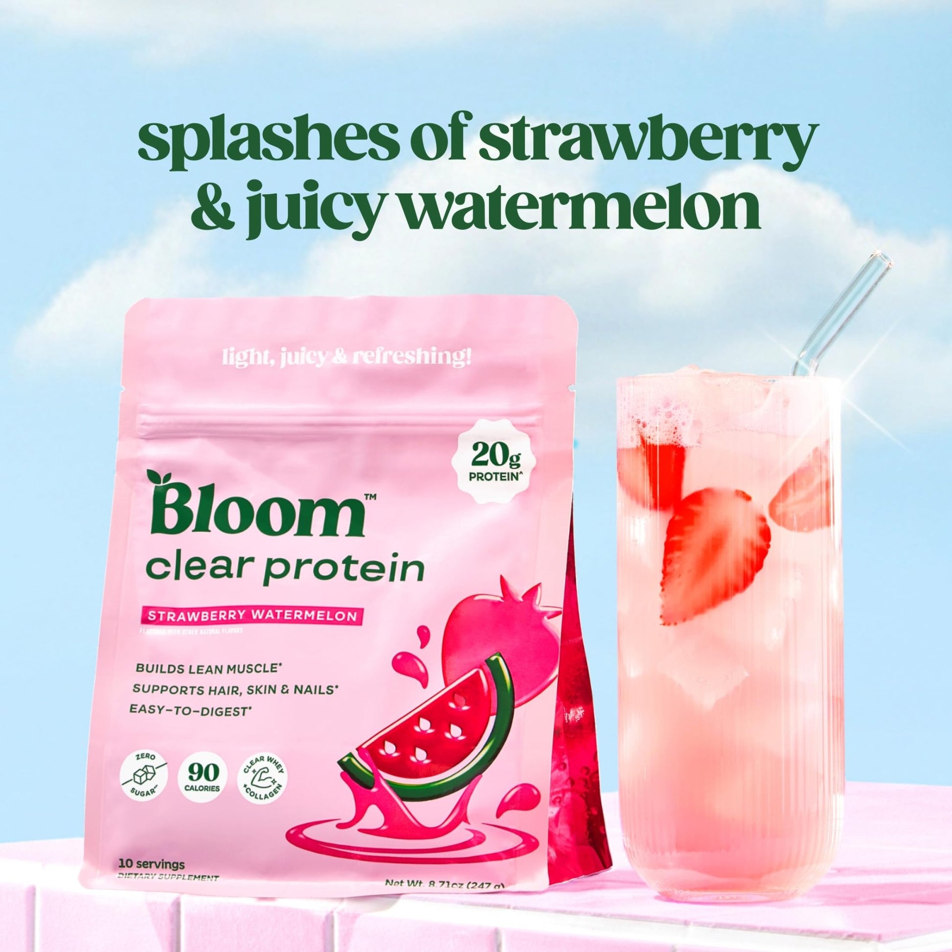 Bloom Clear Protein, Whey Protein Isolate with Collagen Peptides and Digestive Enzymes, 20g Protein, Sugar Free Post Workout Drink Mix, 90 Calories, - dailyvitalstore