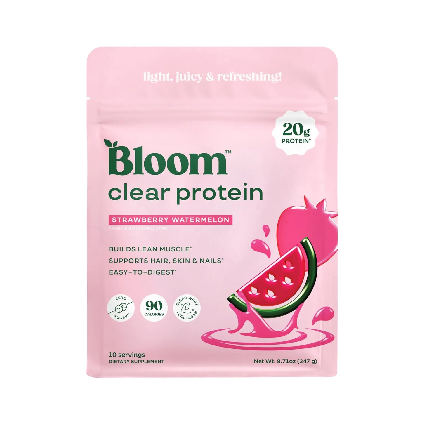 Bloom Clear Protein, Whey Protein Isolate with Collagen Peptides and Digestive Enzymes, 20g Protein, Sugar Free Post Workout Drink Mix, 90 Calories, - dailyvitalstore