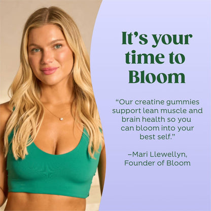 Bloom Creatine Monohydrate Gummies, 5g Per Serving, Sugar Free Creatine Gummy for Workout, Strength, Cognitive Health & Lean Muscle Support, Gluten Free & Non GMO, - dailyvitalstore