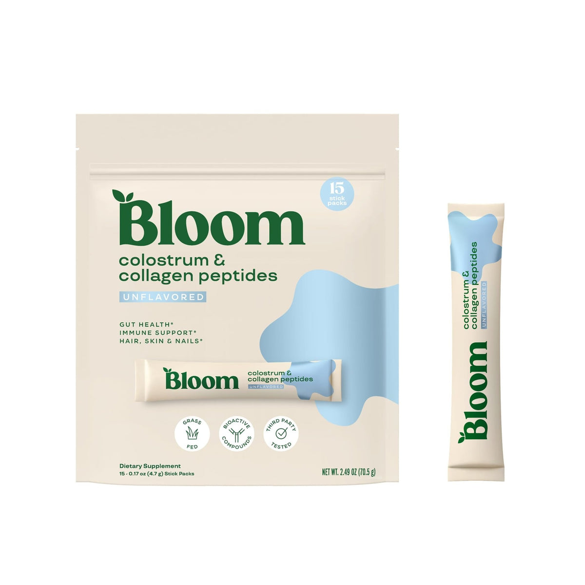 Bloom Nutrition Bovine Colostrum Powder Packet, Gut Health, Immune Support, Hair Growth & Beauty Supplement, Gluten Free, Sugar Free | Unflavored, 15 Servings - dailyvitalstore