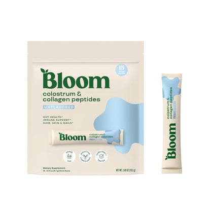 Bloom Nutrition Bovine Colostrum Powder Packet, Gut Health, Immune Support, Hair Growth & Beauty Supplement, Gluten Free, Sugar Free | Unflavored, 15 Servings - dailyvitalstore