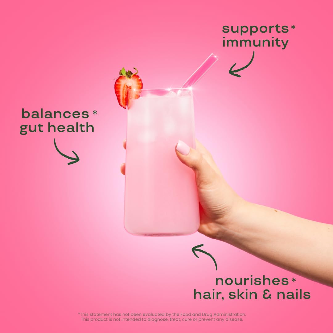 Bloom Nutrition Bovine Colostrum Powder with Vitamin B-12 for Gut Health, Immune Support, Hair Growth & Beauty Supplement | Strawberry, 25 Servings - dailyvitalstore