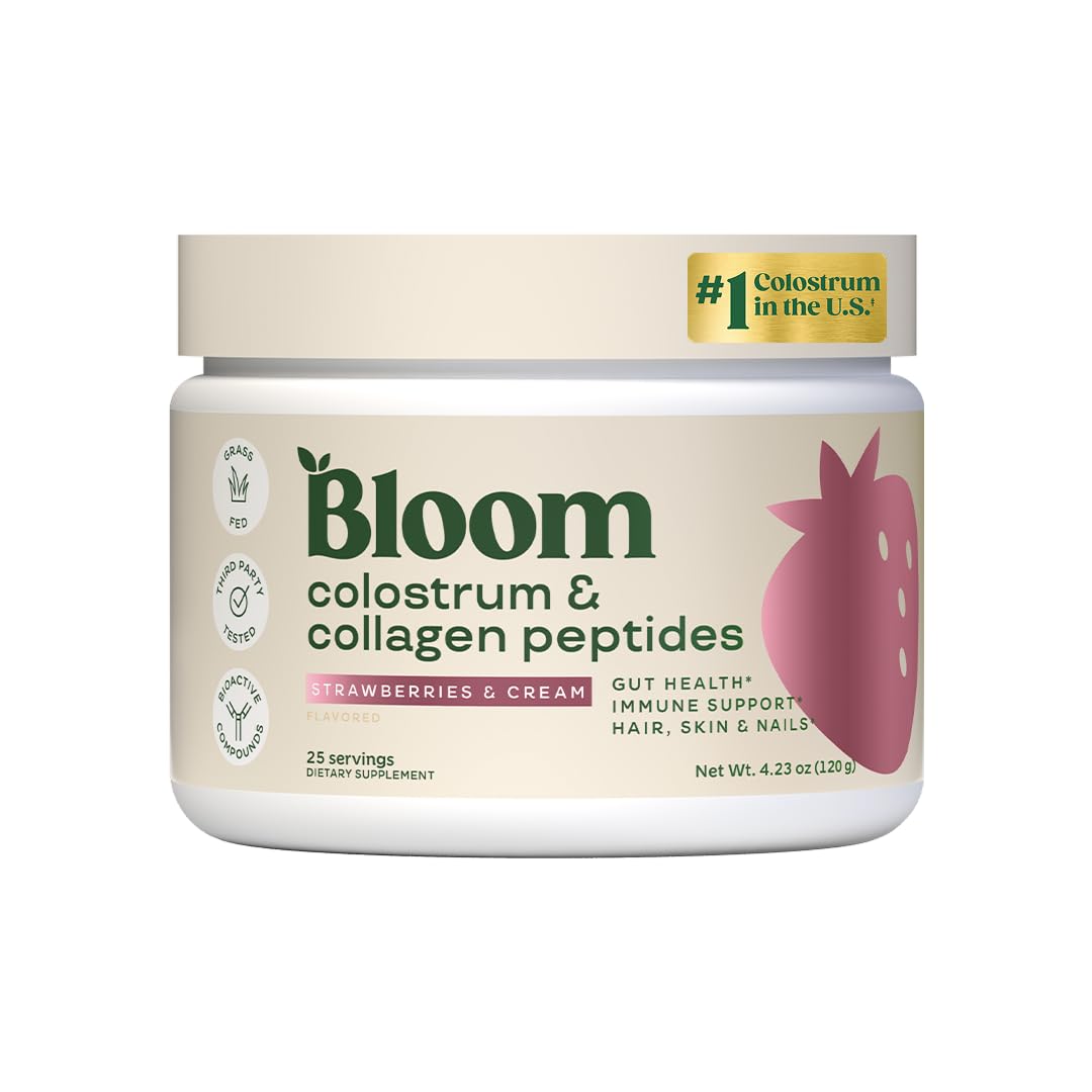 Bloom Nutrition Bovine Colostrum Powder with Vitamin B-12 for Gut Health, Immune Support, Hair Growth & Beauty Supplement | Strawberry, 25 Servings - dailyvitalstore