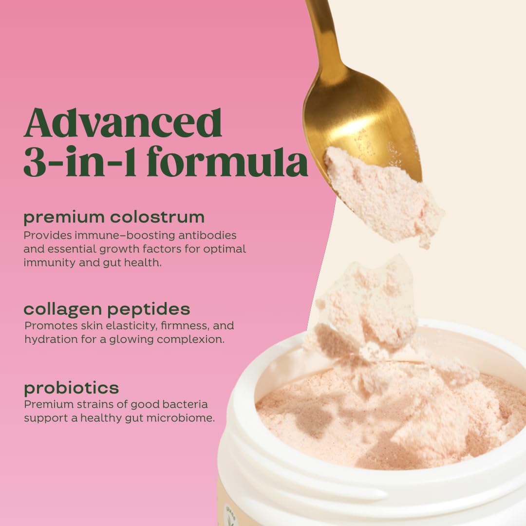 Bloom Nutrition Bovine Colostrum Powder with Vitamin B-12 for Gut Health, Immune Support, Hair Growth & Beauty Supplement | Strawberry, 25 Servings - dailyvitalstore