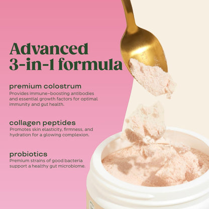 Bloom Nutrition Bovine Colostrum Powder with Vitamin B-12 for Gut Health, Immune Support, Hair Growth & Beauty Supplement | Strawberry, 25 Servings - dailyvitalstore