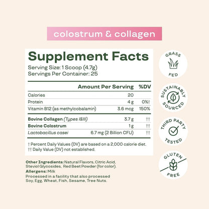 Bloom Nutrition Bovine Colostrum Powder with Vitamin B-12 for Gut Health, Immune Support, Hair Growth & Beauty Supplement | Strawberry, 25 Servings - dailyvitalstore