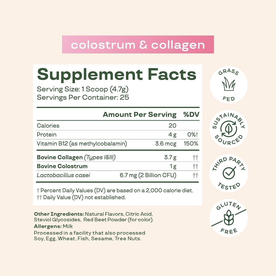 Bloom Nutrition Bovine Colostrum Powder with Vitamin B-12 for Gut Health, Immune Support, Hair Growth & Beauty Supplement | Strawberry, 25 Servings - dailyvitalstore