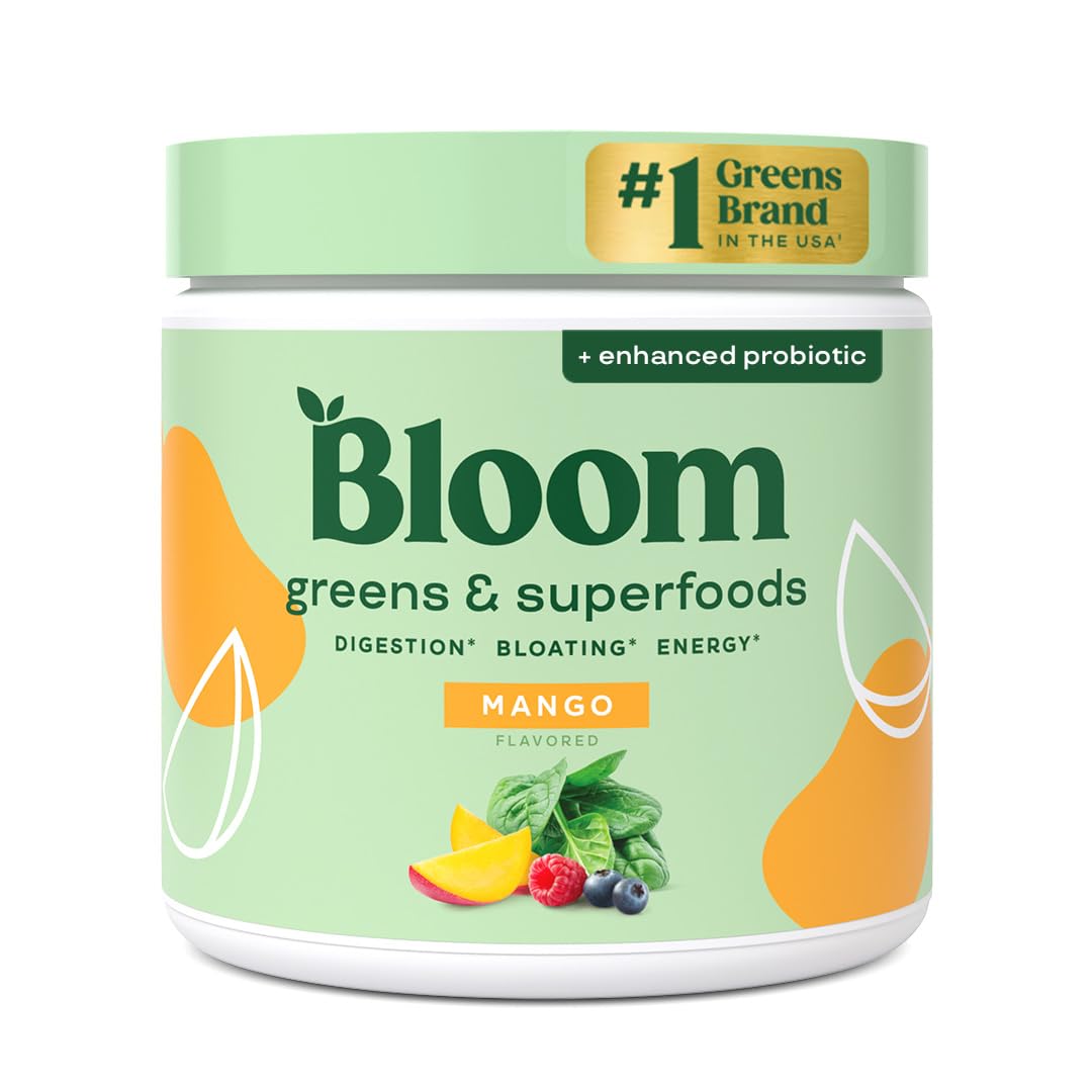 Bloom Nutrition Superfood Greens Powder, Digestive Enzymes with Probiotics and Prebiotics, Gut Health, Bloating Relief for Women, Chlorella, Green Juice Mix with Beet Root Powder, 30 SVG, Mango - dailyvitalstore