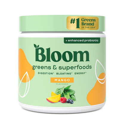 Bloom Nutrition Superfood Greens Powder, Digestive Enzymes with Probiotics and Prebiotics, Gut Health, Bloating Relief for Women, Chlorella, Green Juice Mix with Beet Root Powder, 30 SVG, Mango - dailyvitalstore