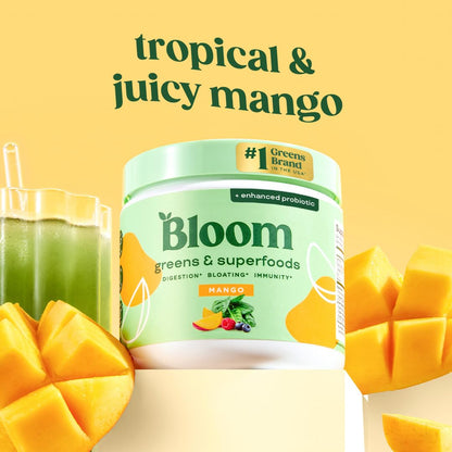Bloom Nutrition Superfood Greens Powder, Digestive Enzymes with Probiotics and Prebiotics, Gut Health, Bloating Relief for Women, Chlorella, Green Juice Mix with Beet Root Powder, 30 SVG, Mango - dailyvitalstore
