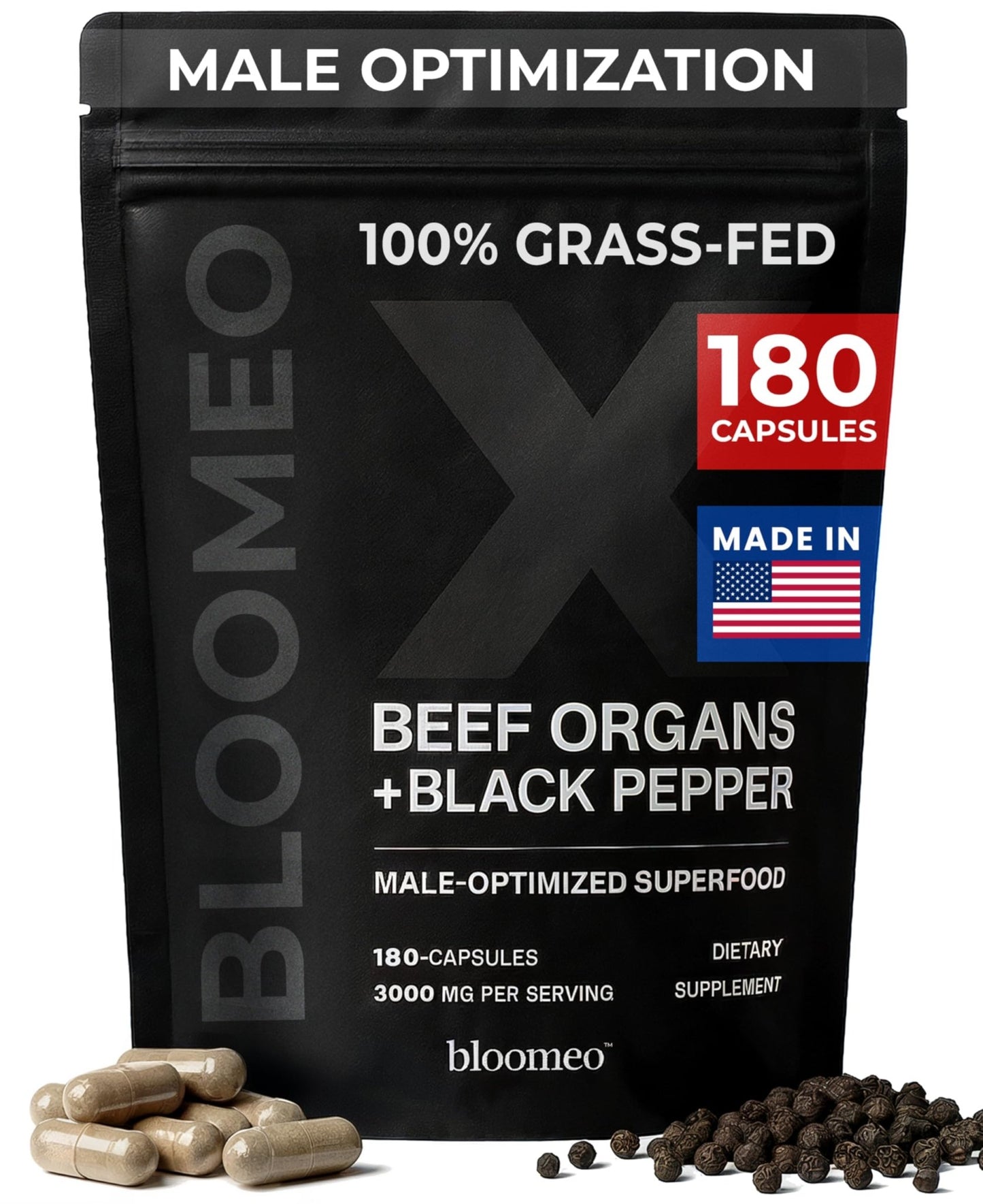 Bloomeo Beef Organ Supplement for Men | 100% Grass Fed Beef Liver Capsules with Bull Testicle, Prostate, Bone Marrow & More X: Ancestral Superfoods for Vital Energy, Immunity & Men’s Health, 180 ct - dailyvitalstore