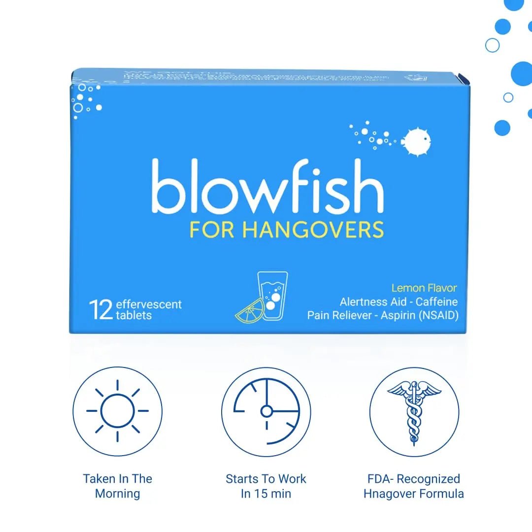 Blowfish for Hangovers - Fast Hangover Relief in 15 Minutes | FDA-Recognized Formulation | Headache Relief, Energy, and Hydration in One Step - dailyvitalstore