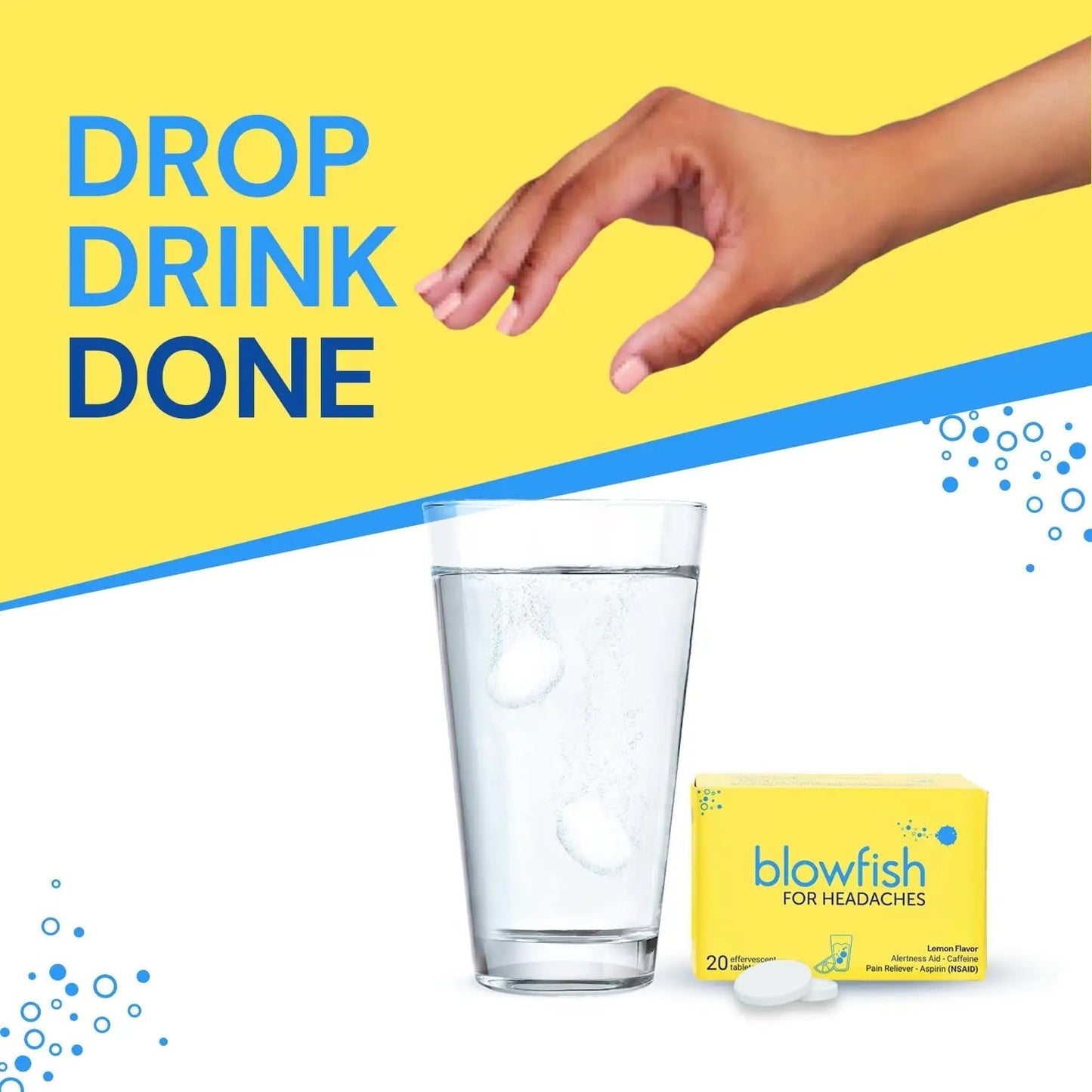 Blowfish for Headaches | Maximum Strength Effervescent Pain Relief Tablets – Treats Headaches Fast, 2X Faster Than Pills – Lemon Flavor (2 Pack) - dailyvitalstore