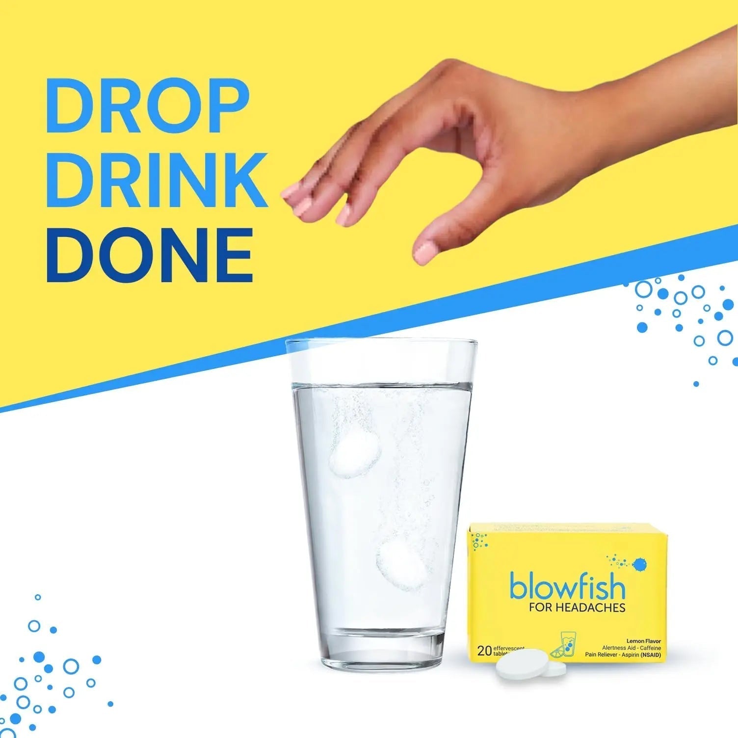 Blowfish for Headaches | Maximum Strength Effervescent Pain Relief Tablets – Treats Headaches Fast, 2X Faster Than Pills – Lemon Flavor (2 Pack) - dailyvitalstore