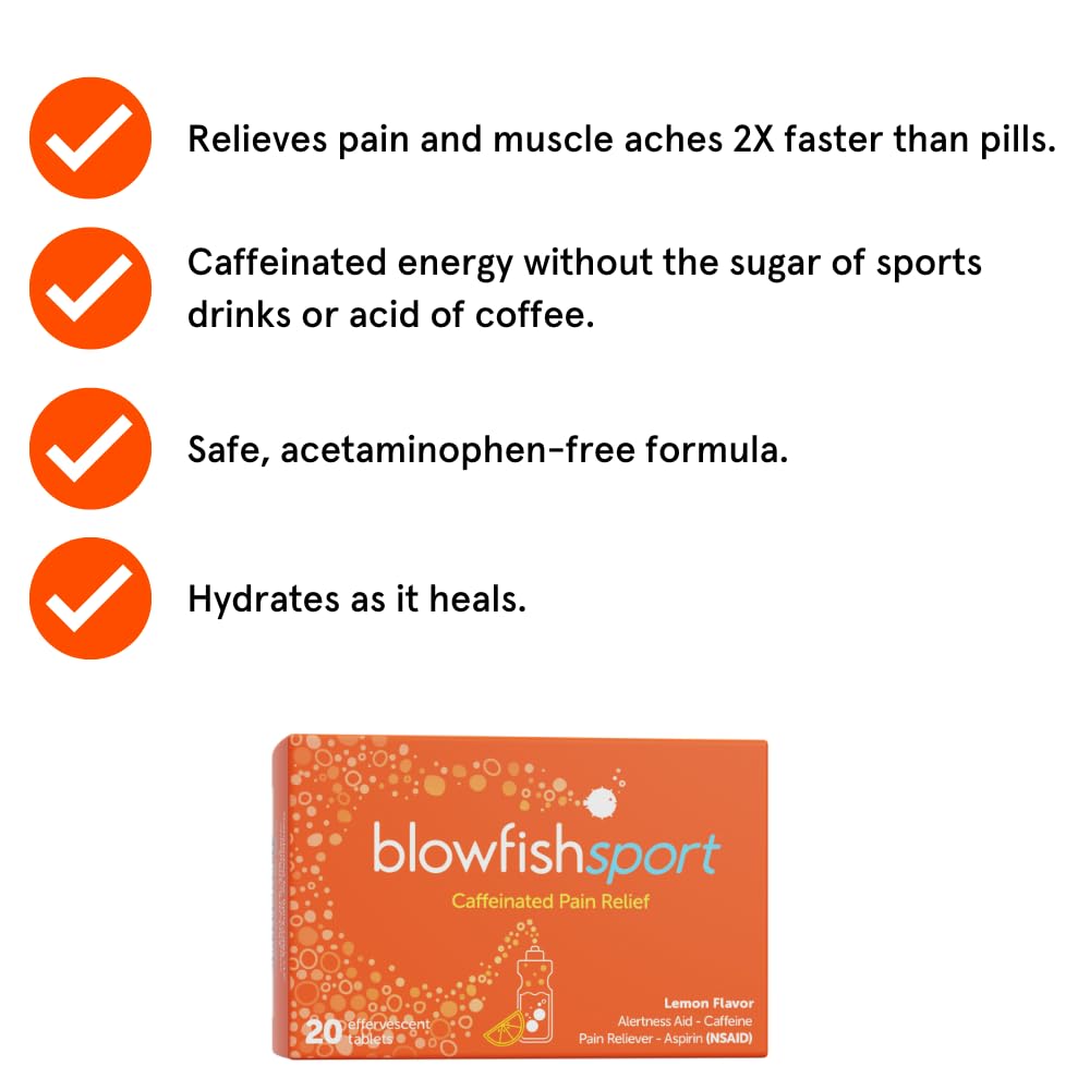 Blowfish Sport | 4 Pack | Pain Relief for Athletes | Eases Sore Muscles | Boosts Energy | Effervescent Formula Works Fast | Perfect for Morning Workouts - dailyvitalstore