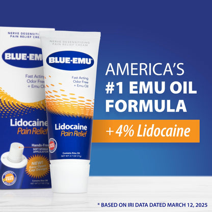 BLUE-EMU Lidocaine Pain Relief Cream for Fast, Numbing Relief, 2.7 Oz, 1 Pack - dailyvitalstore
