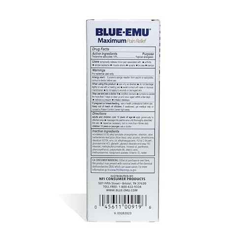 BLUE-EMU Maximum Pain Relief Cream for Arthritis, Muscle, & Joint Aches, 3 Oz, 1 Pack - dailyvitalstore