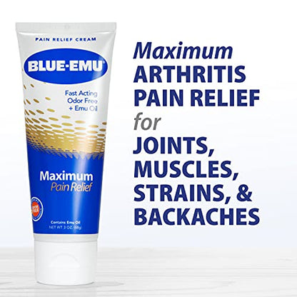 BLUE-EMU Maximum Pain Relief Cream for Arthritis, Muscle, & Joint Aches, 3 Oz, 1 Pack - dailyvitalstore