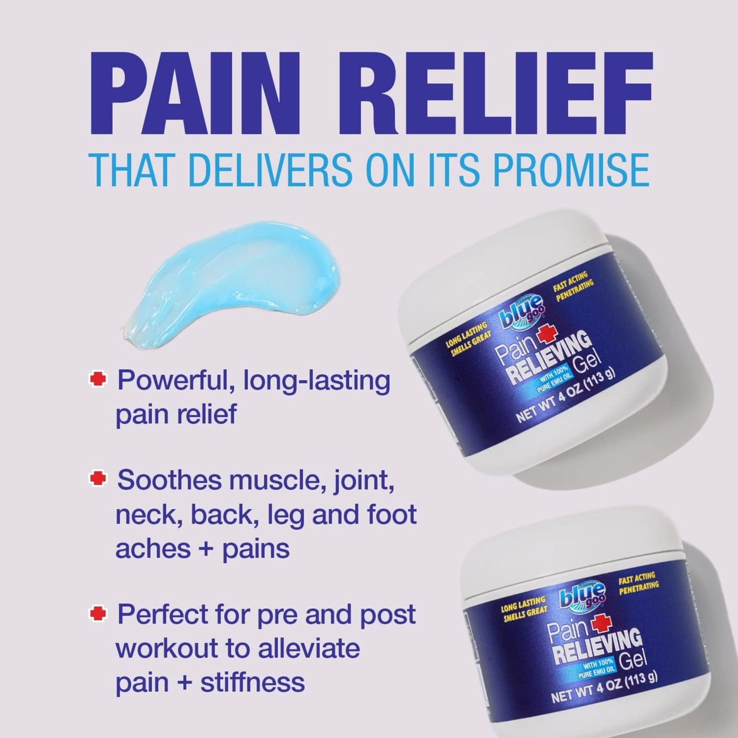 Blue Goo Pain Relieving Gel – Relief for Back, Neck, Muscle and Joint Pain, Fast-Acting Cooling and Soothing Relief with 100% Pure Emu Oil, 4 oz (1 Pack) - dailyvitalstore