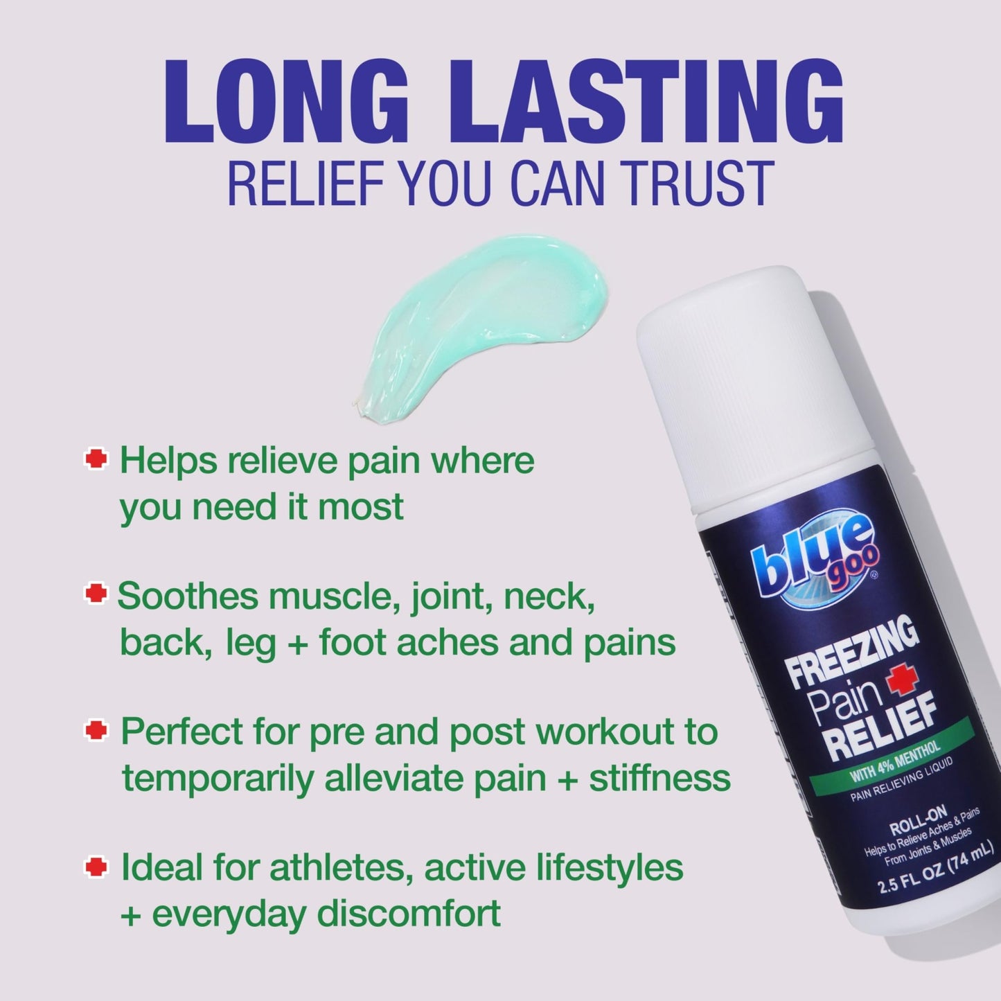 Blue Goo Pain Relieving Menthol Roll On - Fast-Acting Muscle & Joint Pain Relief - 2 x 2.5 oz - dailyvitalstore