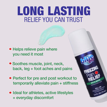 Blue Goo Pain Relieving Menthol Roll On - Fast-Acting Muscle & Joint Pain Relief - 2 x 2.5 oz - dailyvitalstore