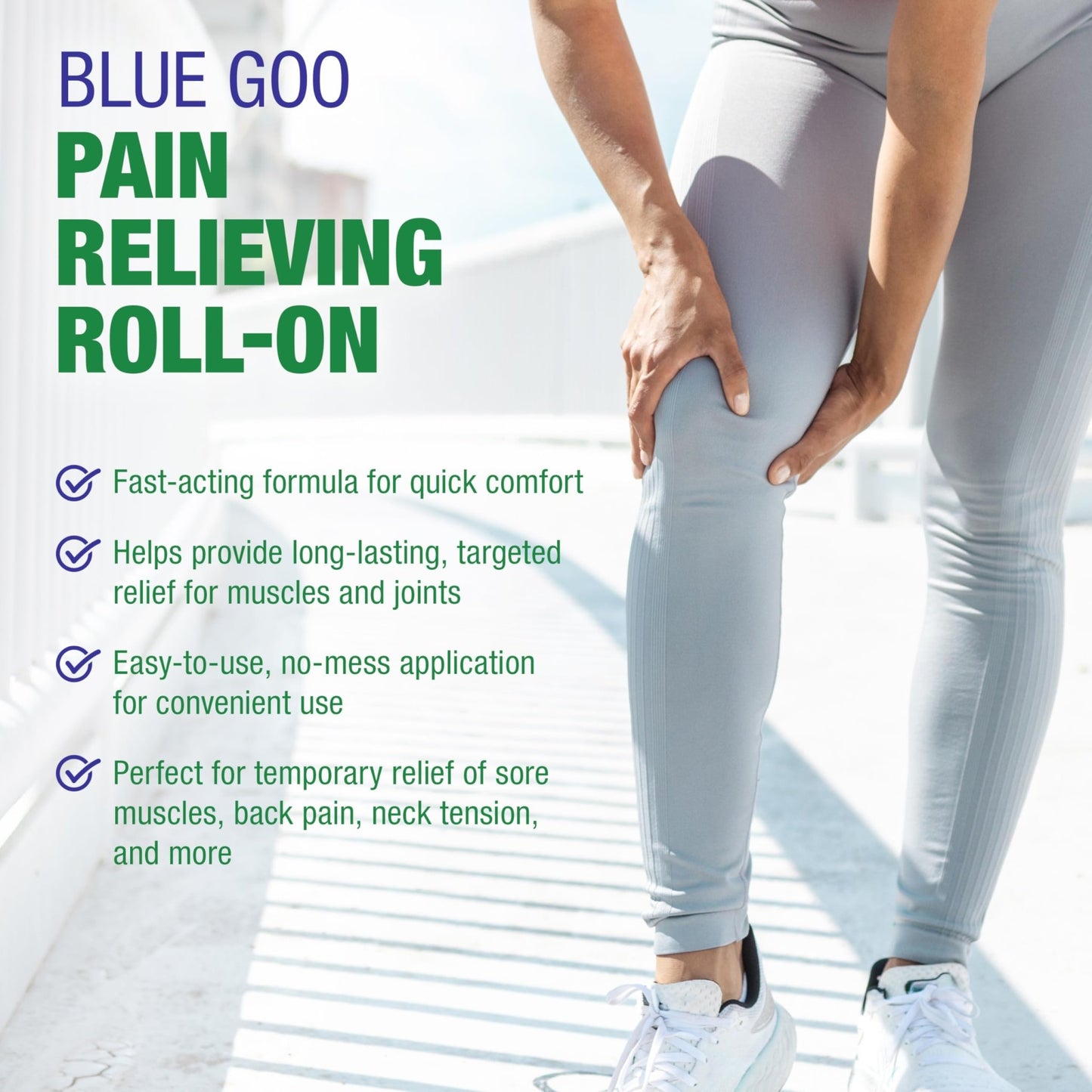 Blue Goo Pain Relieving Menthol Roll On - Fast-Acting Muscle & Joint Pain Relief - 2 x 2.5 oz - dailyvitalstore