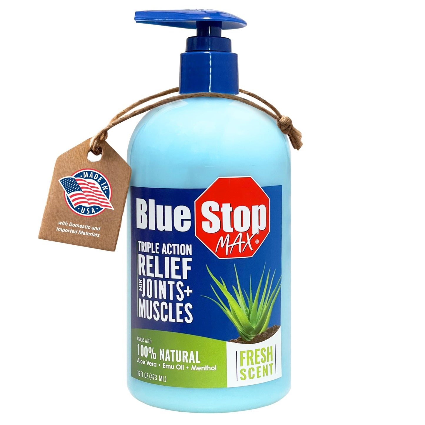 Blue Stop Max Massage Gel for Body Aches, 16 oz Pump Bottle; 3 in 1 Product Relieves Body Aches, Supports Joints and Nourishes The Skin - dailyvitalstore