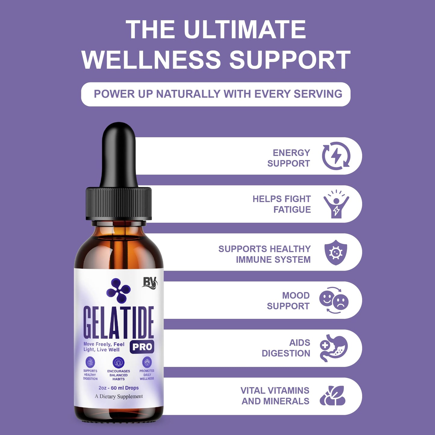 BLUE VIBE Gelatide Liquid Drops, Gela Tide Advanced Maximum Strength Overall Health & Wellness Support Supplement, Gelatide Premium Daily Health and Overall Energy Formula (2oz / 60ml) - dailyvitalstore