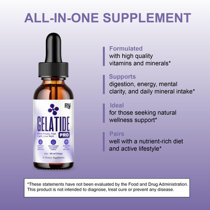BLUE VIBE Gelatide Liquid Drops, Gela Tide Advanced Maximum Strength Overall Health & Wellness Support Supplement, Gelatide Premium Daily Health and Overall Energy Formula (2oz / 60ml) - dailyvitalstore