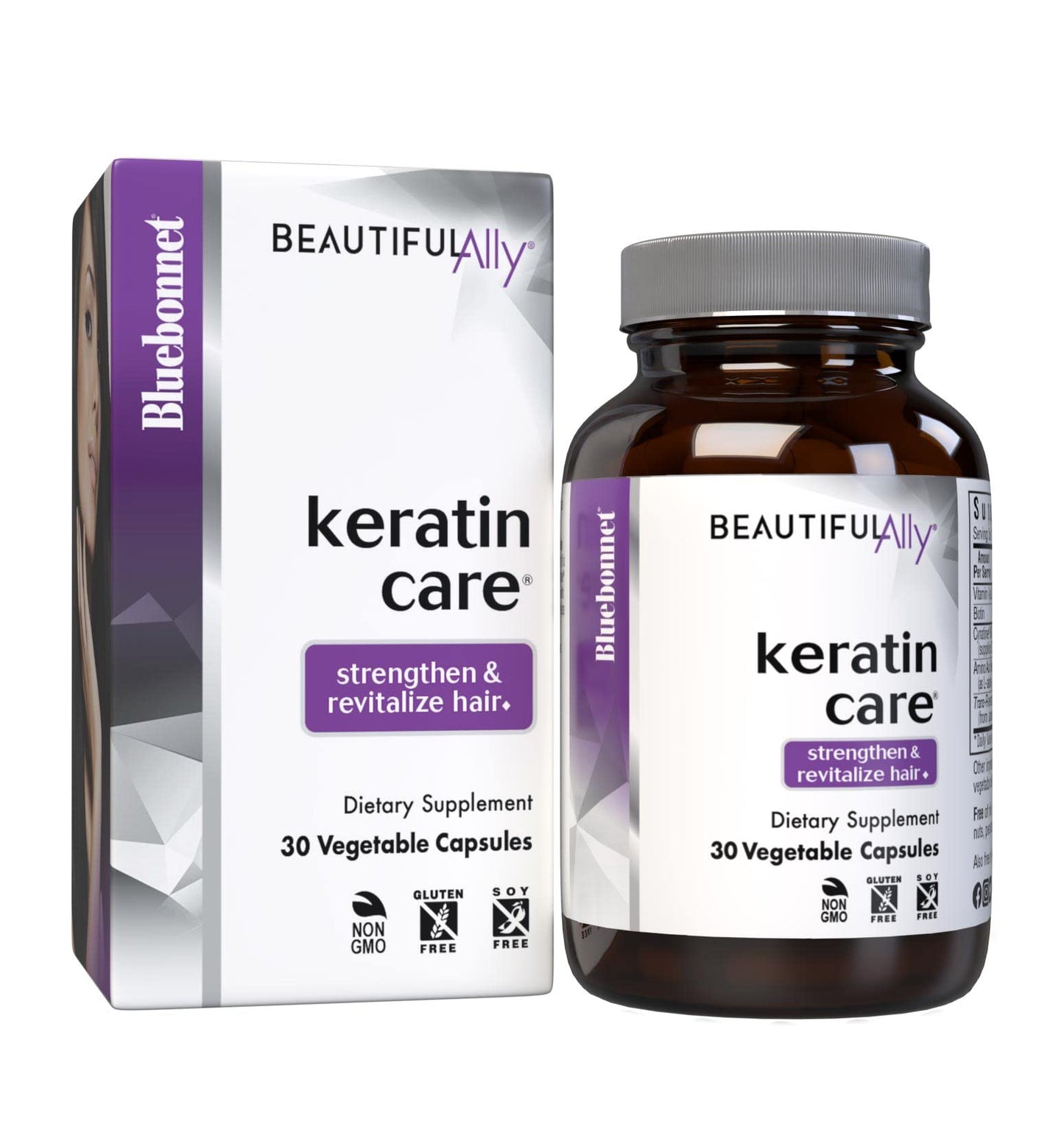 Bluebonnet Nutrition Beautiful Ally Keratin Care, Beauty Nutrient, Best for Hair, Strengthen and Revitalize Hair*, Non GMO, Gluten Free, Soy Free, Milk Free, 30 Vegetable Capsules, 30 Servings - dailyvitalstore