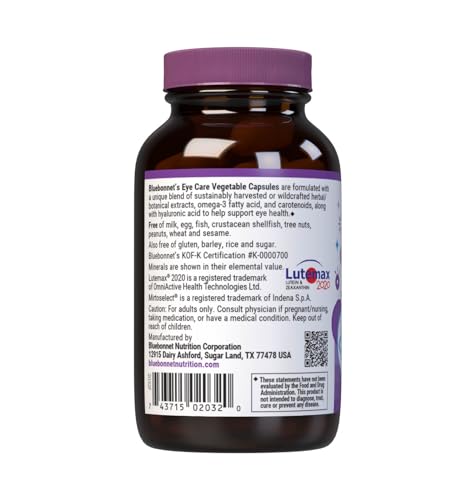 Bluebonnet Nutrition Eye Care Macular & Blue, Eye Health & Blue Light Support*, Vegan, Kosher-Certified, Gluten-Free, Dairy-Free, 60 Vegetable Capsules, 30 Servings - dailyvitalstore