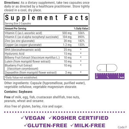 Bluebonnet Nutrition Eye Care Macular & Blue, Eye Health & Blue Light Support*, Vegan, Kosher-Certified, Gluten-Free, Dairy-Free, 60 Vegetable Capsules, 30 Servings - dailyvitalstore