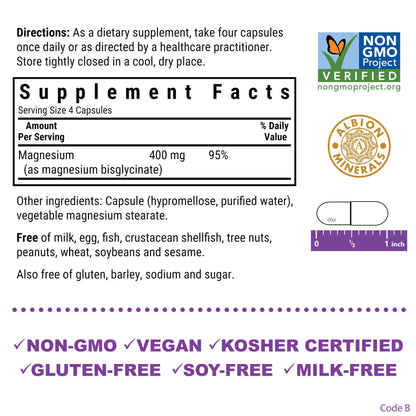 Bluebonnet Nutrition Magnesium Glycinate 400mg Maximum Absorption Mineral Complex Supports Energy Production & Enzyme Function - Non-GMO - dailyvitalstore