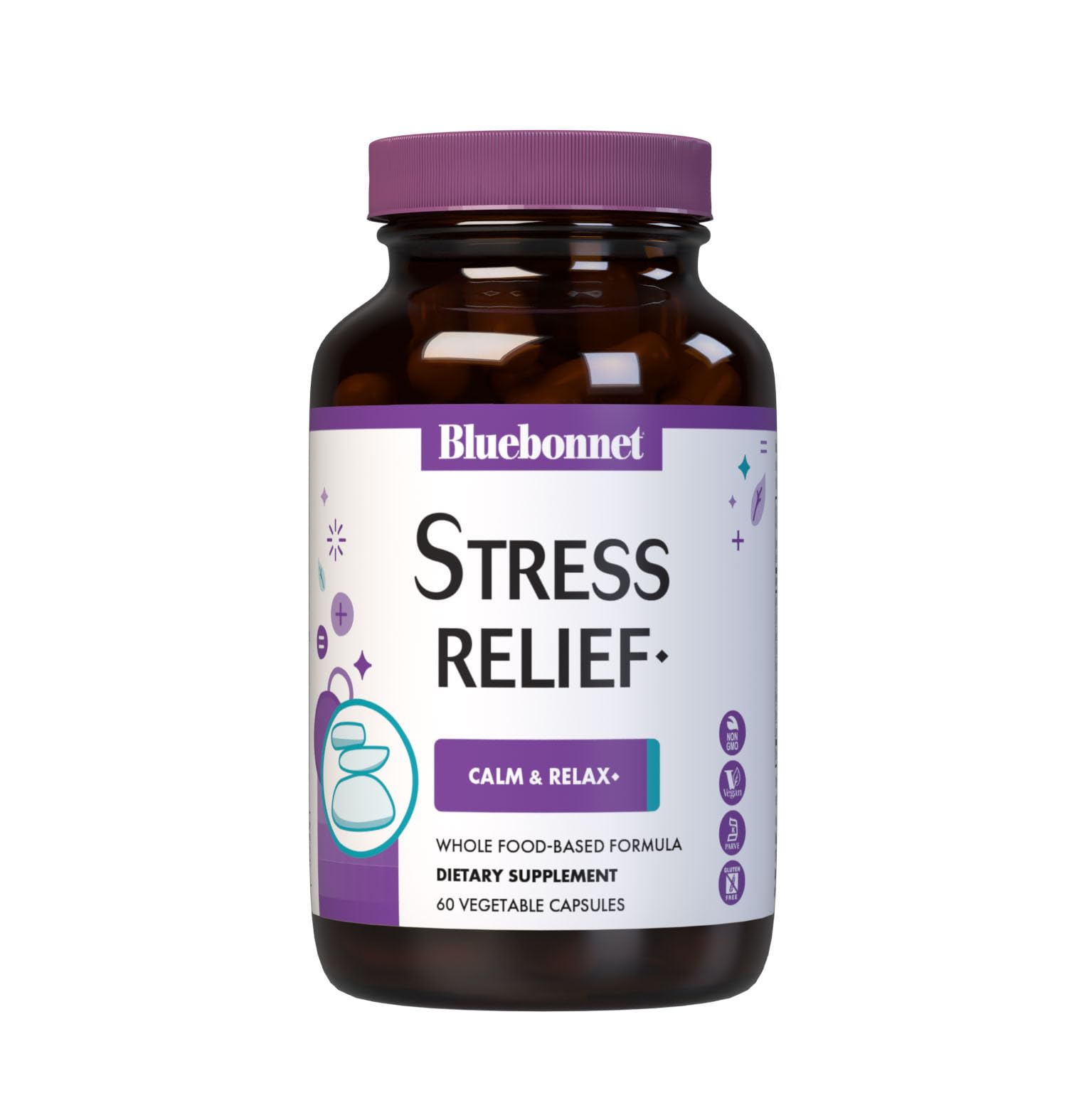 BlueBonnet Targeted Choice Stress Relief Whole Food Based Ashwagandha Extract, L-Theanine, Lemon Balm, Rhodiola Relaxing Calm Mood Supplement for Women & Men - Non-GMO, Vegan - 60 Vegetable Capsules - dailyvitalstore