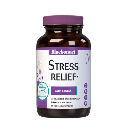 BlueBonnet Targeted Choice Stress Relief Whole Food Based Ashwagandha Extract, L-Theanine, Lemon Balm, Rhodiola Relaxing Calm Mood Supplement for Women & Men - Non-GMO, Vegan - 60 Vegetable Capsules - dailyvitalstore