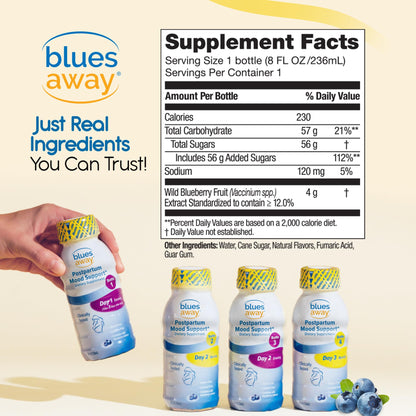 Blues Away Postpartum Mood Support Drink - Breastfeeding Friendly Postnatal Hormone Balance for Women - 3-Day Liquid Dietary Stress Support Shake [4 Bottles] - dailyvitalstore