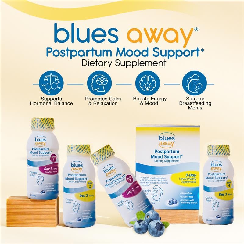 Blues Away Postpartum Mood Support Drink - Breastfeeding Friendly Postnatal Hormone Balance for Women - 3-Day Liquid Dietary Stress Support Shake [4 Bottles] - dailyvitalstore