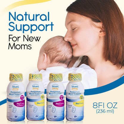 Blues Away Postpartum Mood Support Drink - Breastfeeding Friendly Postnatal Hormone Balance for Women - 3-Day Liquid Dietary Stress Support Shake [4 Bottles] - dailyvitalstore