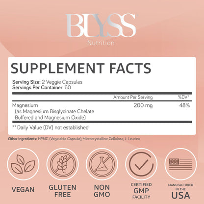 BLYSS Nutrition Magnesium Bisglycinate Capsules for Women - 200mg Chelated Glycinate Magnesium Supplement - Natural Supplements to Support Sleep, - dailyvitalstore